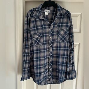 Wrangler Men's Blue Plaid Long Sleeve Shirt Size Xl Tall